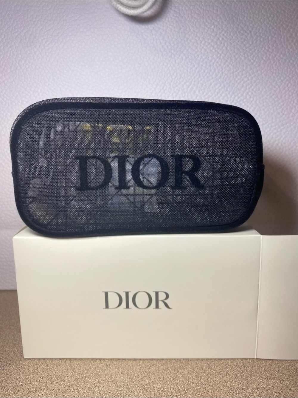 Dior Beauty Black Mesh Cannage Makeup Bag